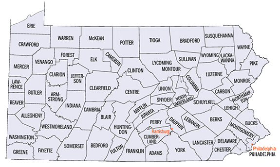 Map of Pennsylvania Counties